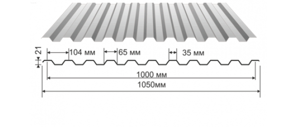 Профнастил оцинкованный С-21 1050x2000 (эконом) купить недорого в Волоколамске